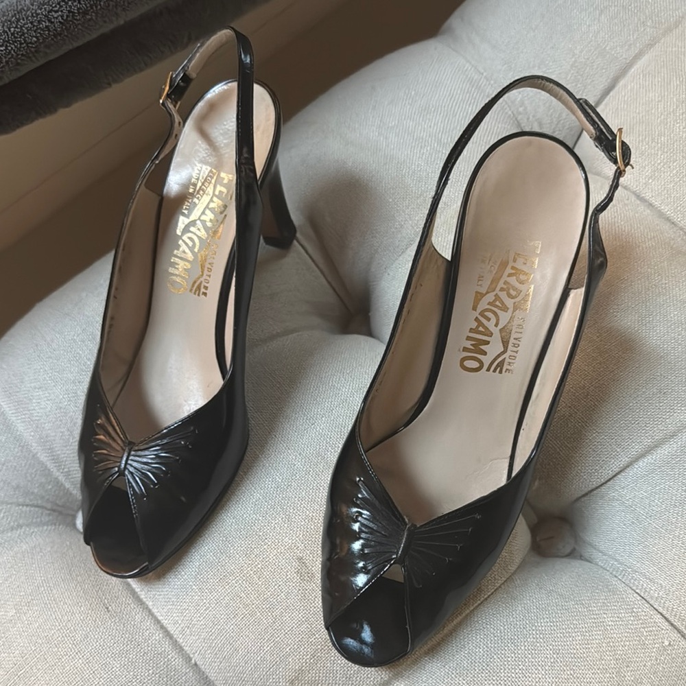 Salvatore Ferragamo Black Patent Leather Heels
